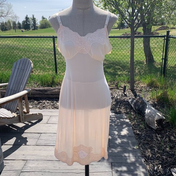 Vintage Babydoll Midi Slip Dress Satin Lace Trim Boho Lingerie - Picture 6 of 16